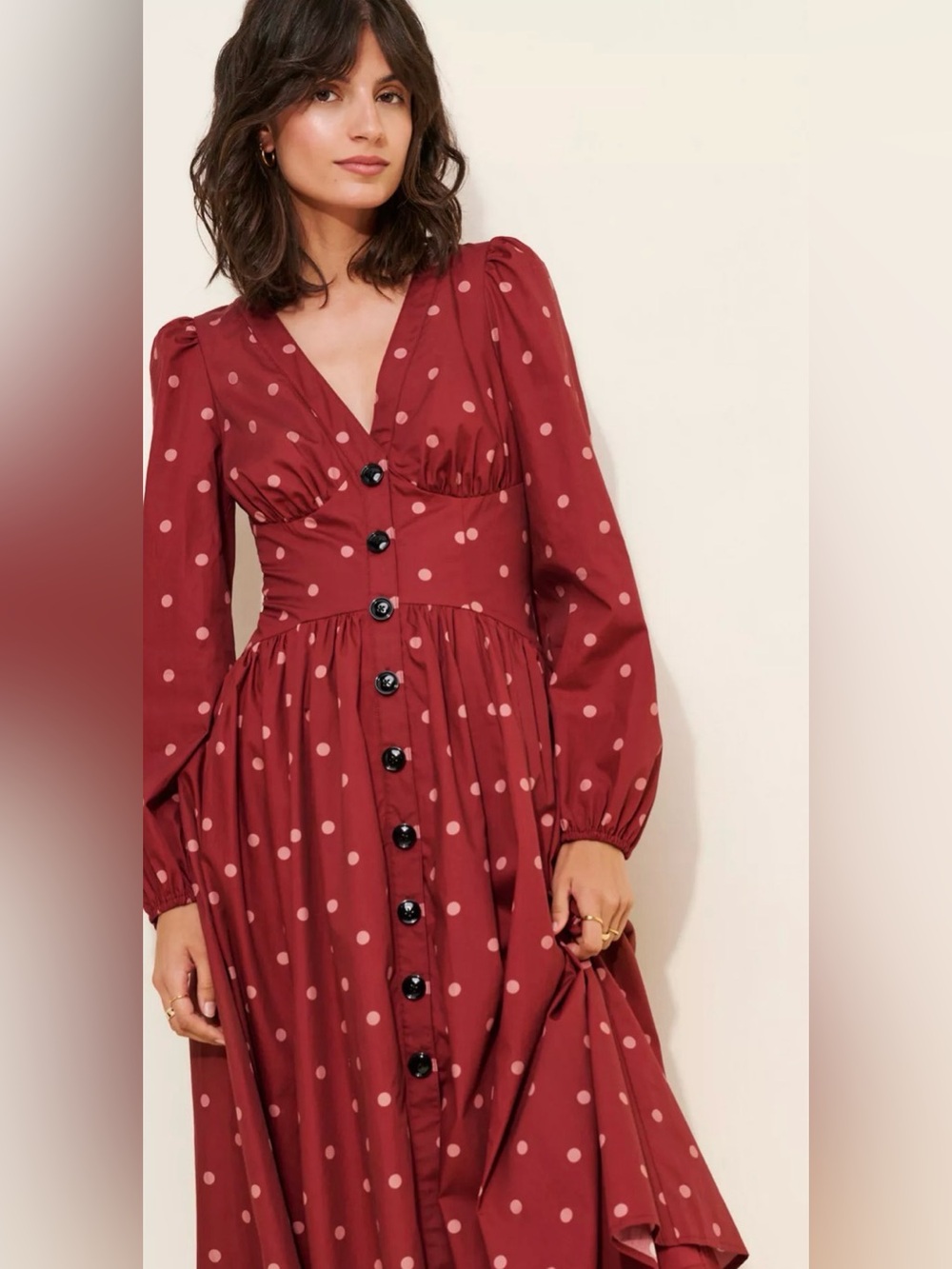 Hutch - 20W - Red Polka Dot Long Sleeve Midi Dress